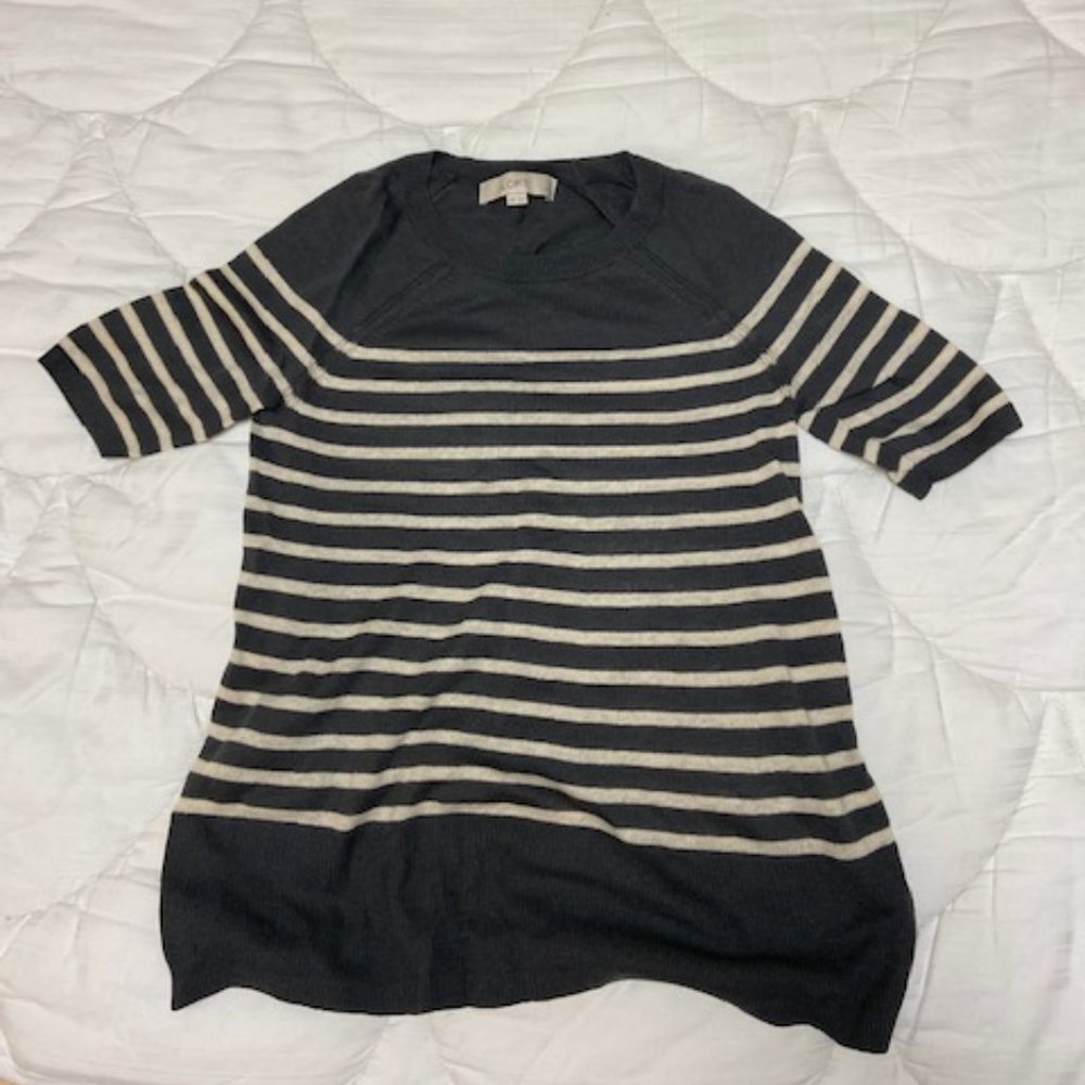 Loft Petite Striped Grey Short Sleeve Sweater, Size XXS Petite